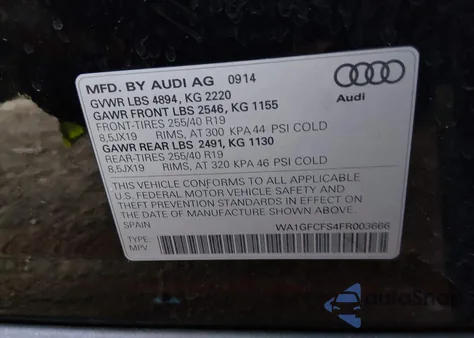 2015 Audi Q3 2.0T Premium Plus from USA, damaged, VIN WA1GFCFS4FR003666